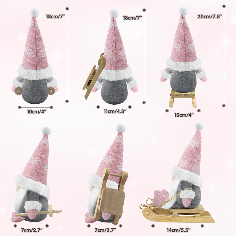 Gehydy Set of 3 Christmas Gnomes Decorations Gift Handmade Sled Gnome Plush Stuffed Xmas Decor for Home Kitchen Farmhouse Tiered Tray - Pink - Image 2